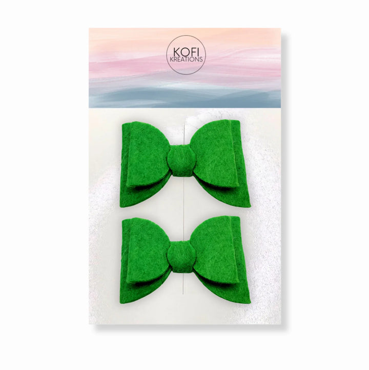 Green Felt Piggy Hair Bows