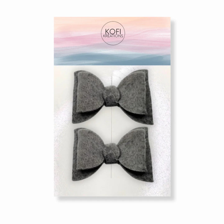 Gray Felt Piggy Hair Bows