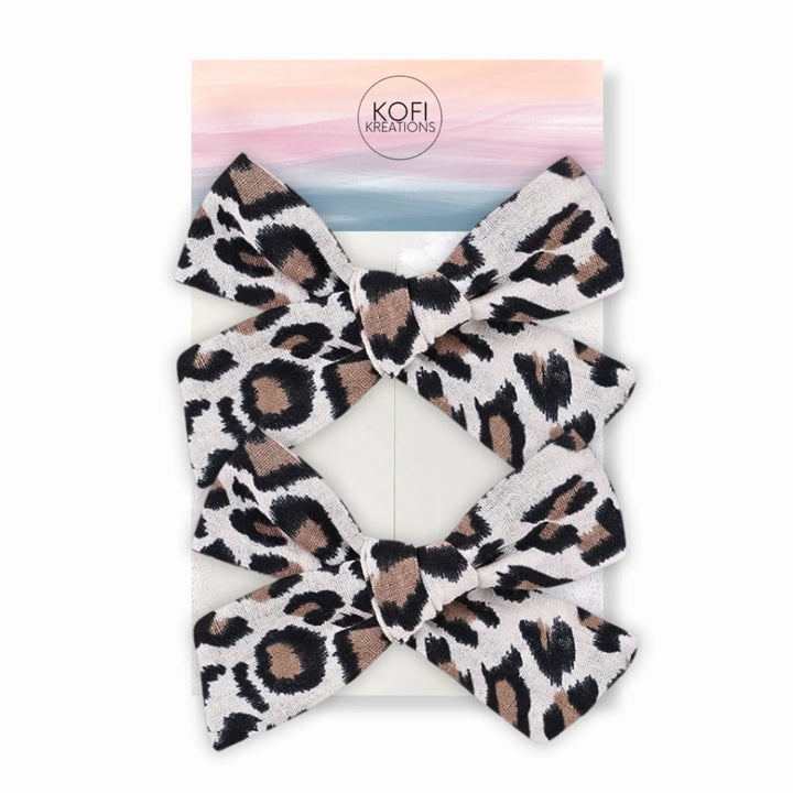 Cheetah Pigtail Hair Bows