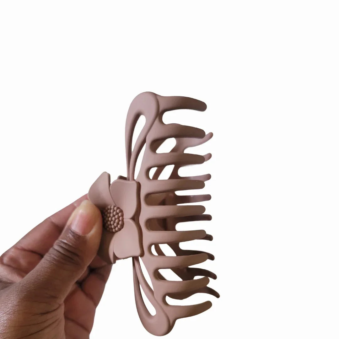 Brown Lotus Flower Hair Claw Clip