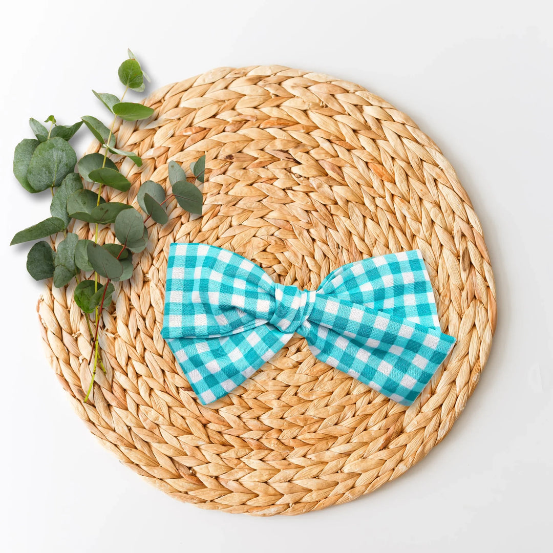 Audrey | Blue Plaid Hand-Tied Hair Bow