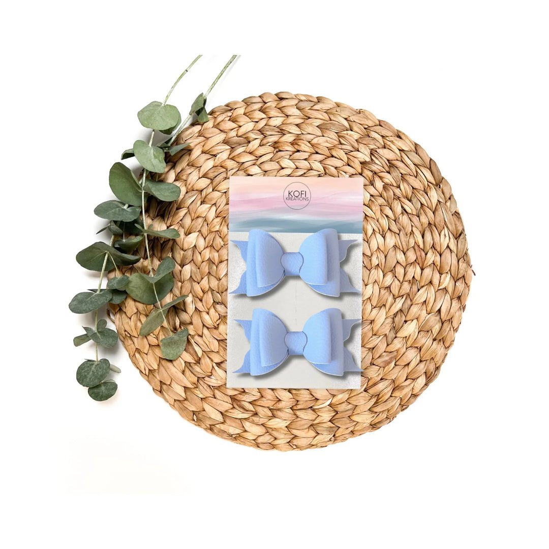 Ella | Sky Blue Faux Leather Hair Bow