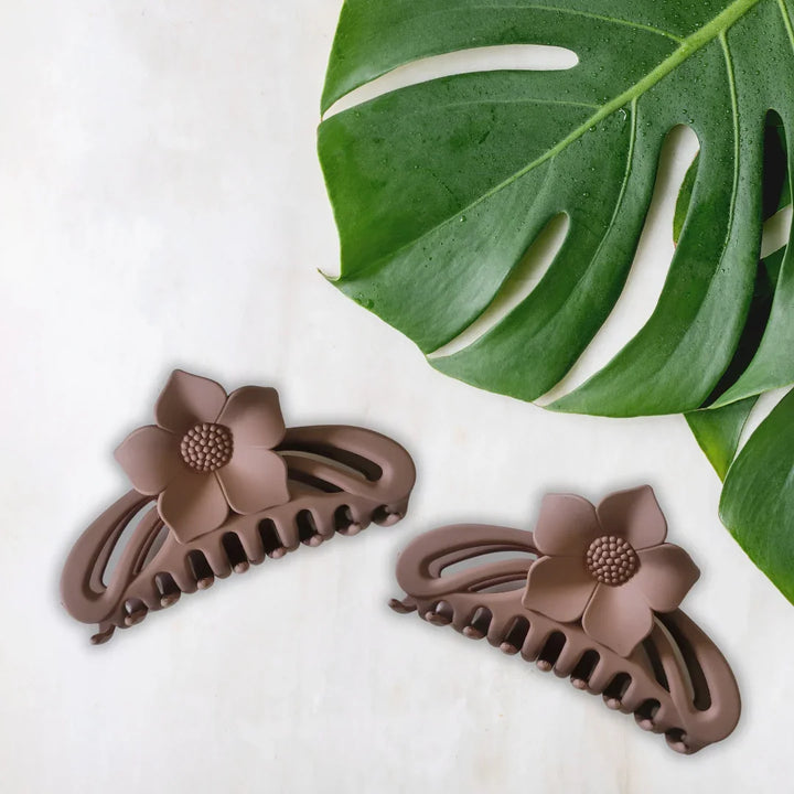 Brown Lotus Flower Hair Claw Clip