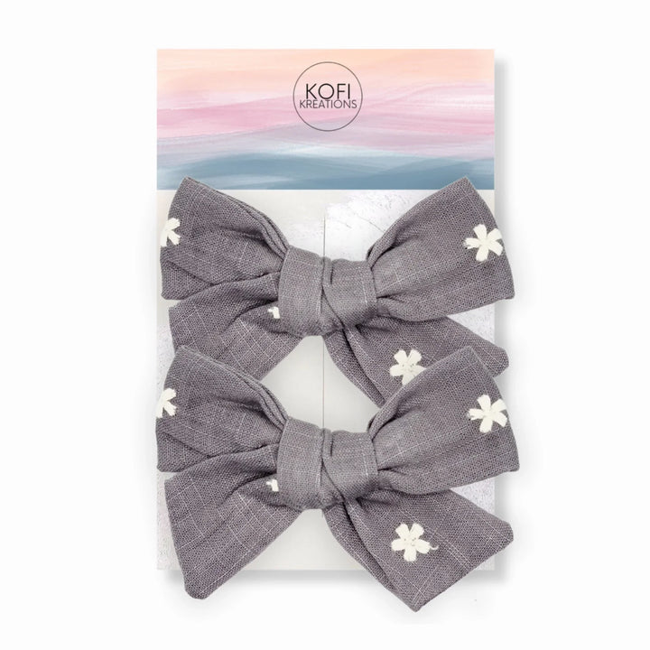 Gray Star Pigtail Hair Bows