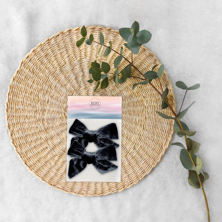 Black Velvet | Pigtail Set - Hand-Tied Bows