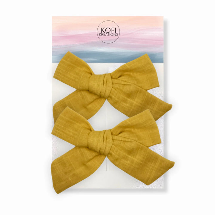 Mustard Pigtail Hair Bows