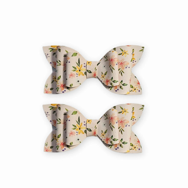 Luna | Floral Pink Faux Leather Hair Bow