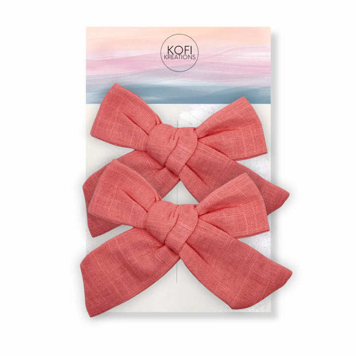 Coral Pigtail Hair Bows