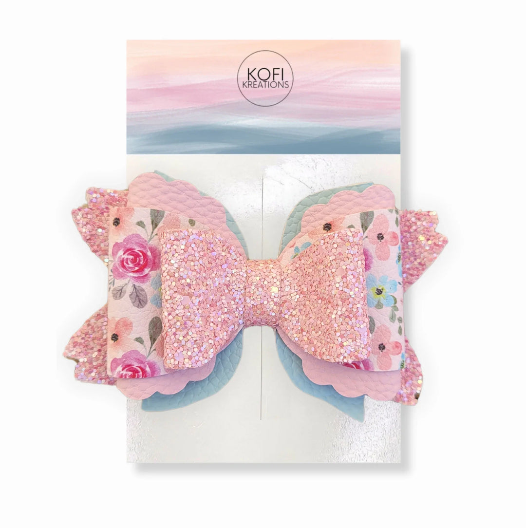 Pink Glitter Flower Hair Bow