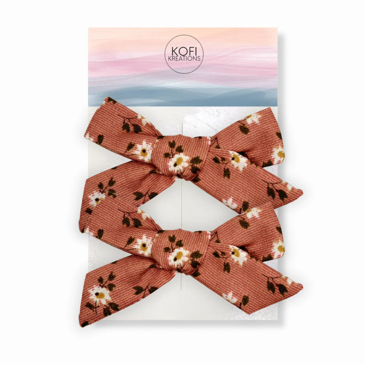 Corduroy Rose Flower Pigtail Hair Bows