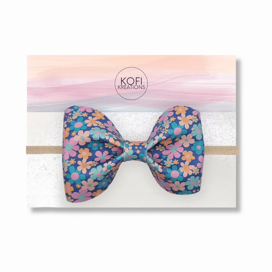 Pinch | Blue Daisy Faux Leather Hair Bow