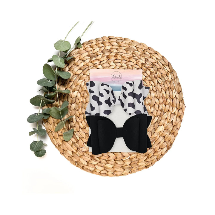 Josie | Cow Print & Black Suede Hair Bow Set