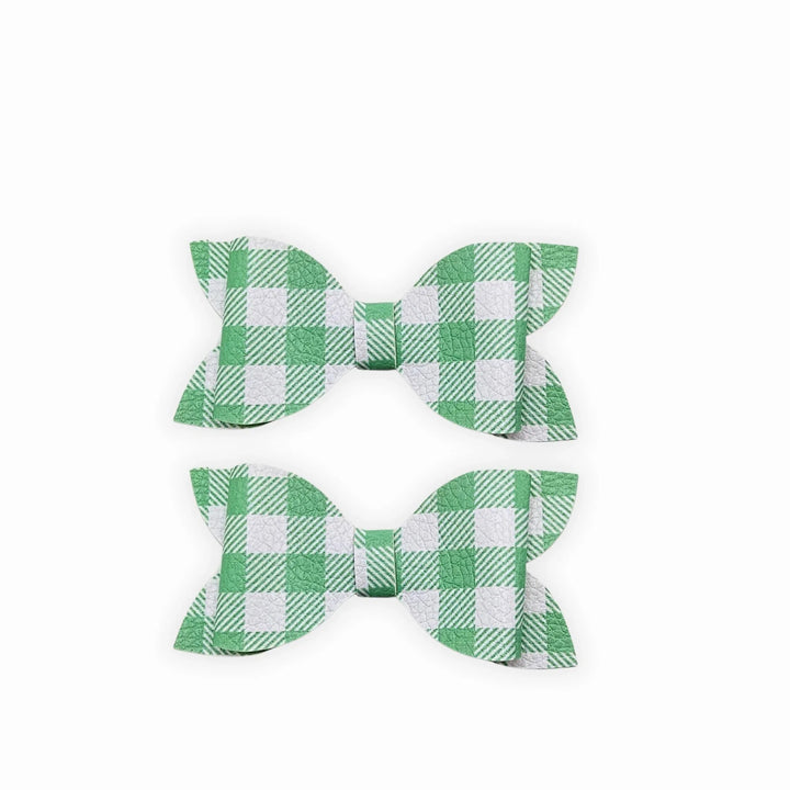 Luna | Green Plaid Faux Leather Hair Bows
