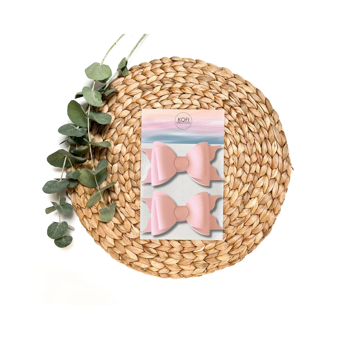 Ella | Crepe Pink Faux Leather Hair Bow