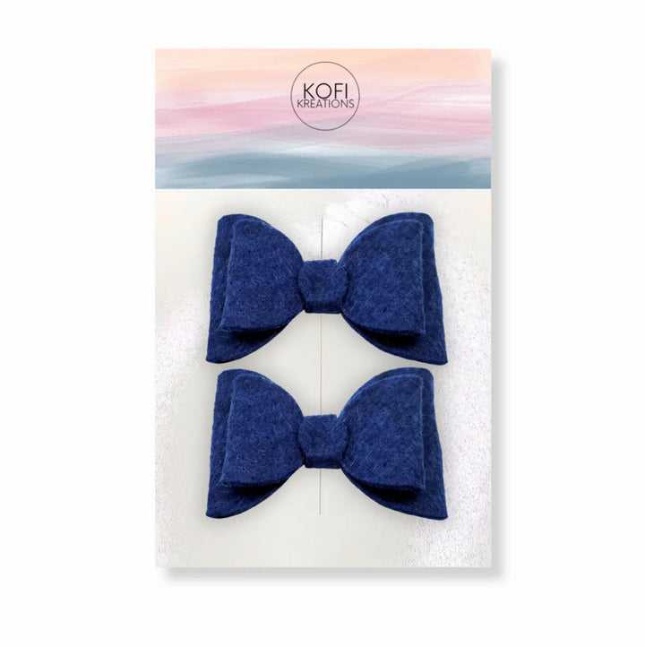 Blue Felt Piggy Hair Bows