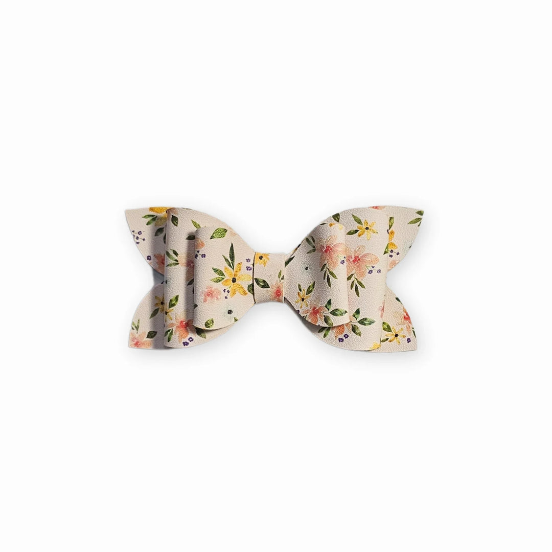 Luna | Floral Pink Faux Leather Hair Bow
