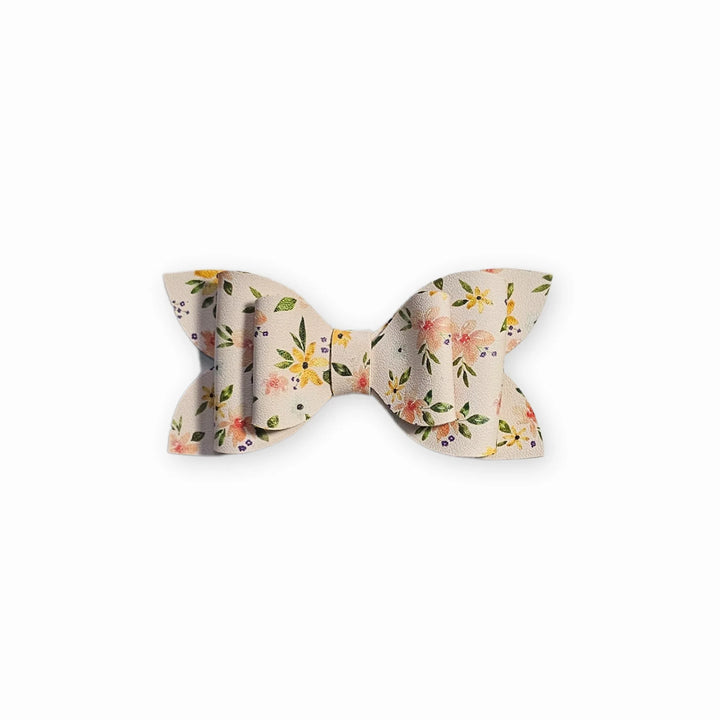Luna | Floral Pink Faux Leather Hair Bow