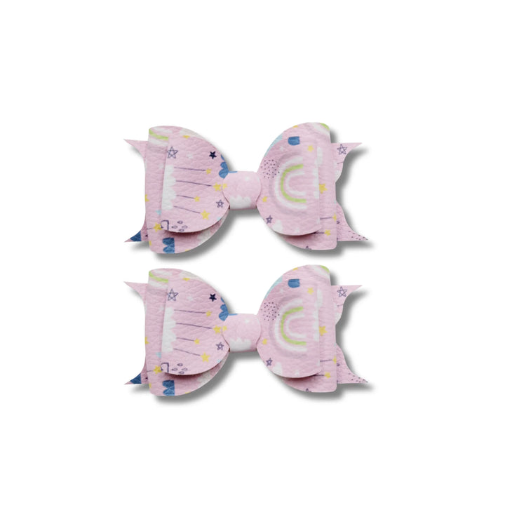 Ella | Lavender Rainbow Faux Leather Hair Bow
