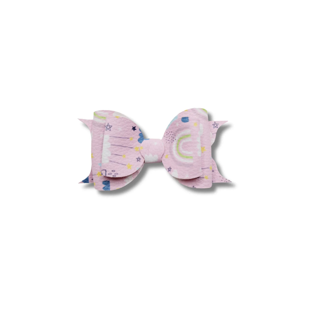 Ella | Lavender Rainbow Faux Leather Hair Bow