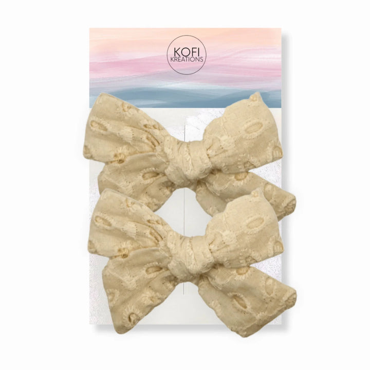 Cream Pigtail Hair Bows