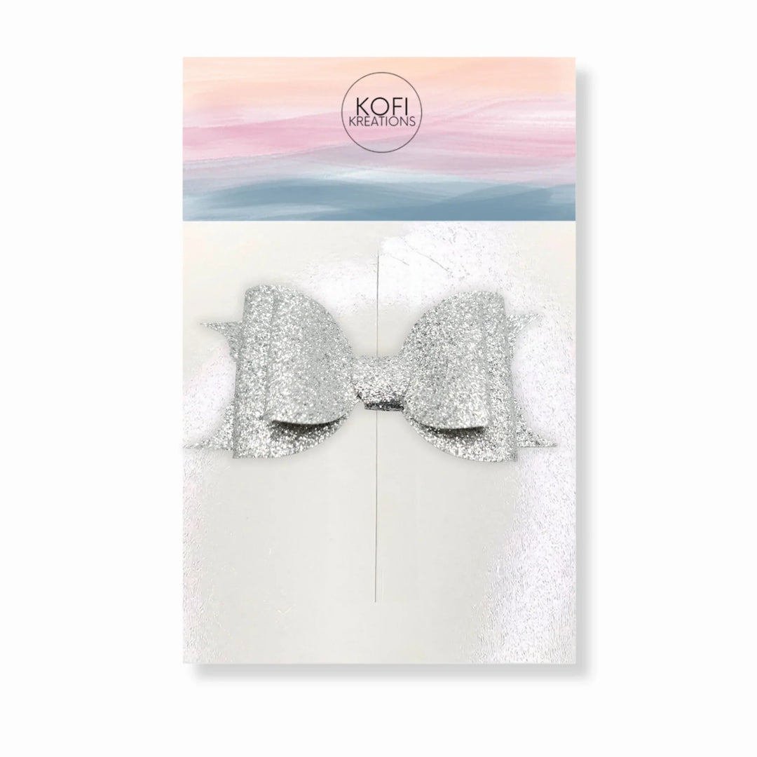 Silver Glitter Hair Bow