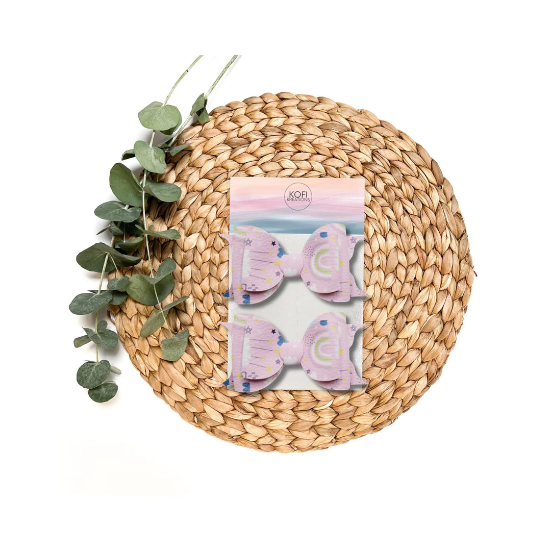 Ella | Lavender Rainbow Faux Leather Hair Bow