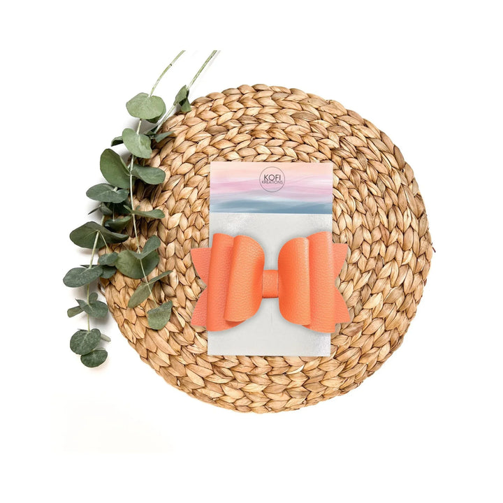 Josie | Orange Faux Leather Hair Bow