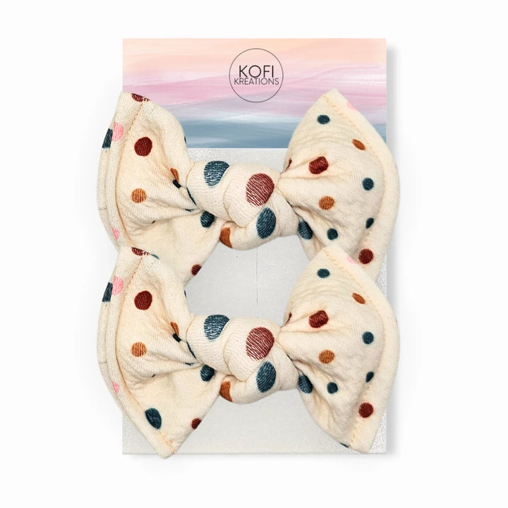 Beige Polka Dot | Knot Hair Bows