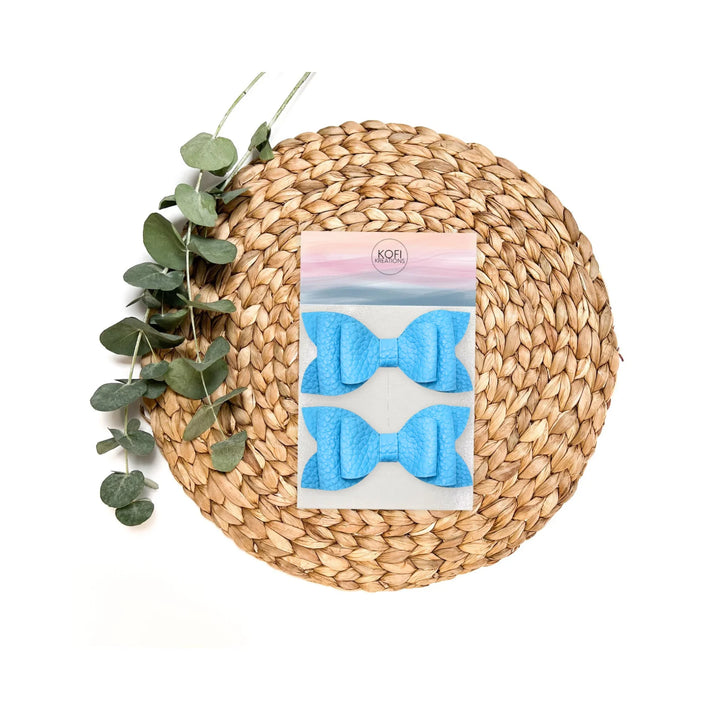 Luna | Blue Pastel Faux Leather Hair Bow