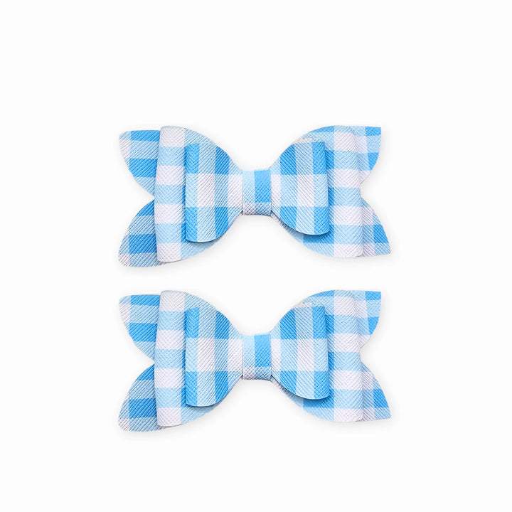 Luna | Blue Plaid Faux Leather Hair Bow