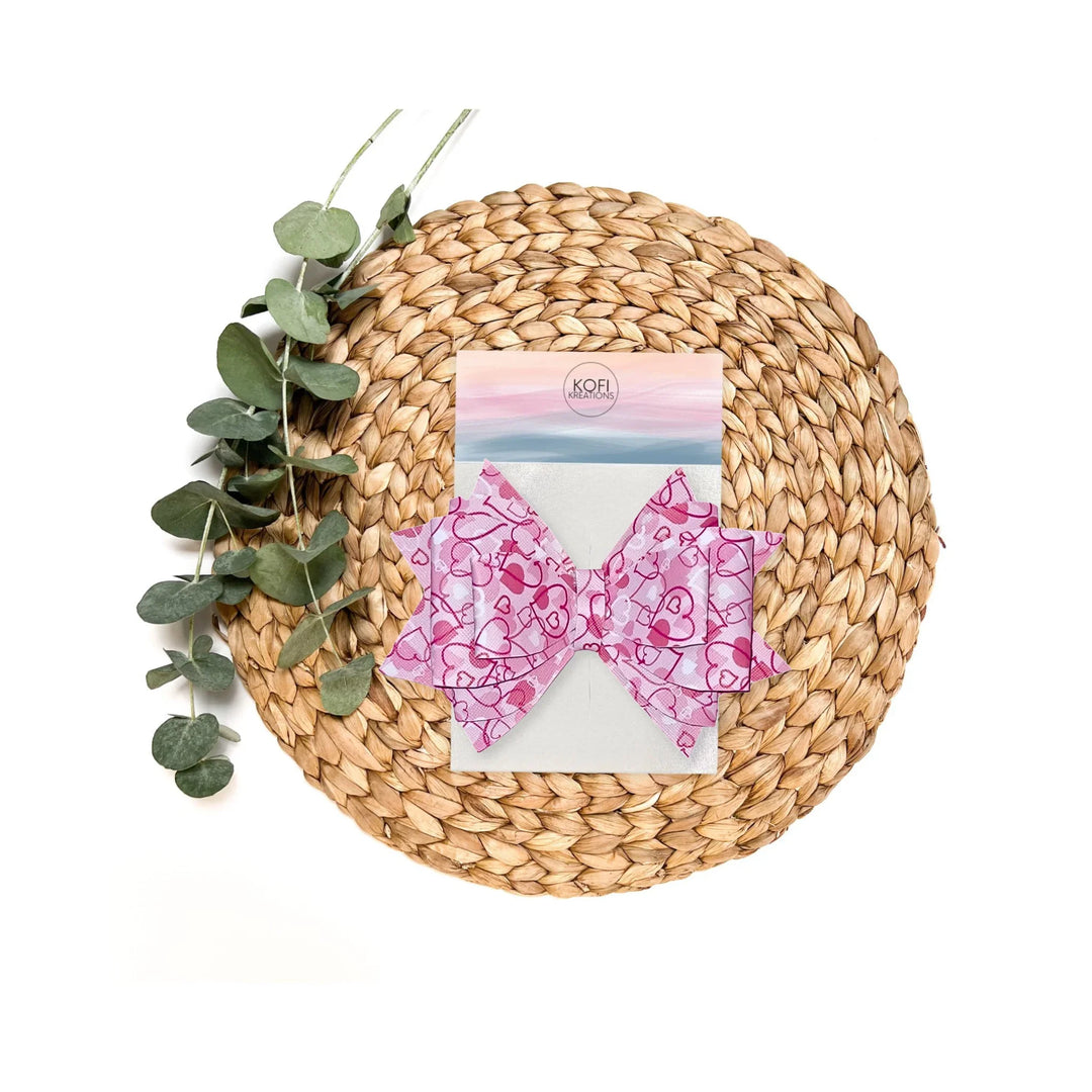 Pink Hearts | Faux Leather Hair Bow