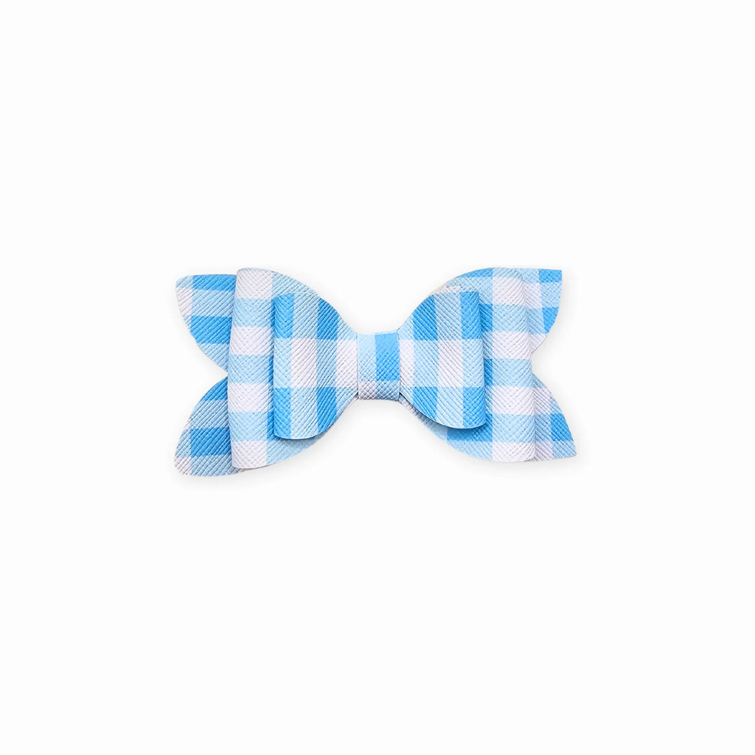 Luna | Blue Plaid Faux Leather Hair Bow
