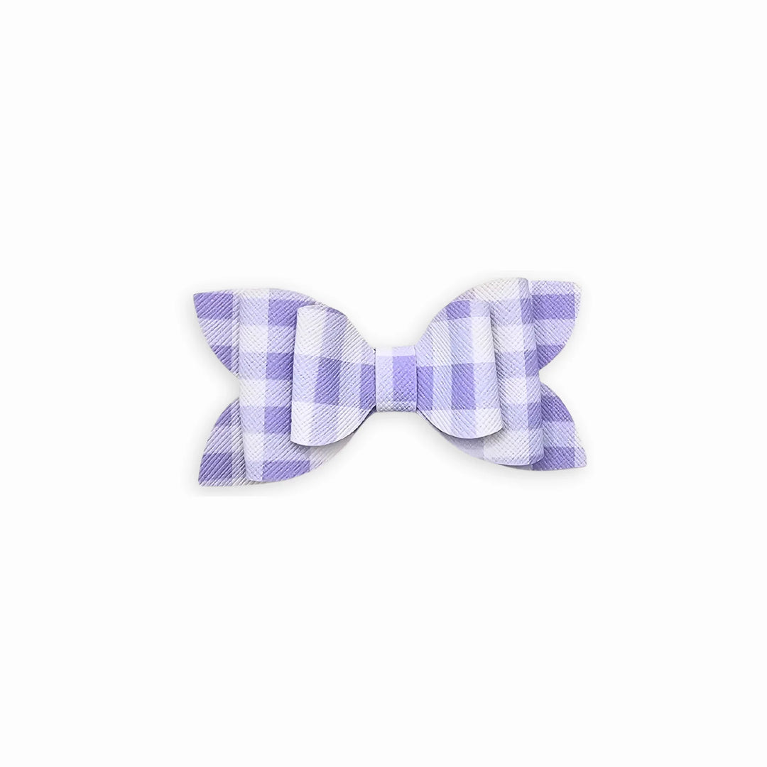 Luna | Purple Plaid Faux Leather Hair Bow