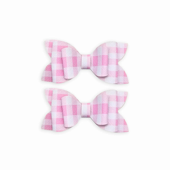Luna | Pink Plaid Faux Leather Hair Bow