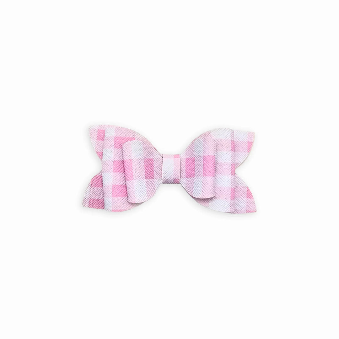 Luna | Pink Plaid Faux Leather Hair Bow