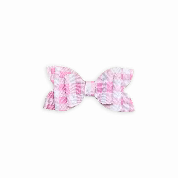 Luna | Pink Plaid Faux Leather Hair Bow