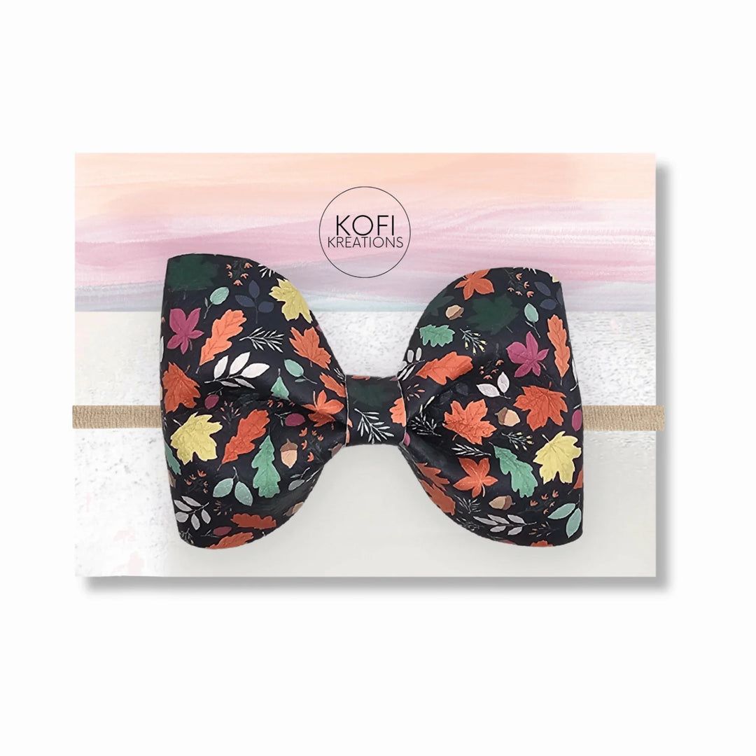 Pinch | Green Leaf Flower Faux Leather Hair Bow