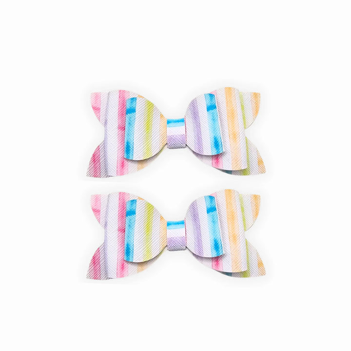 Luna | Pastel Rainbow Plaid Faux Leather Hair Bow