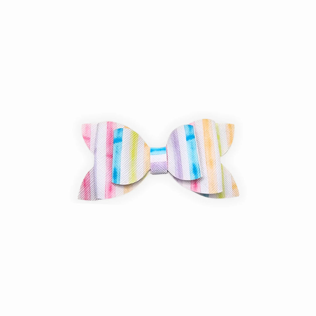 Luna | Pastel Rainbow Plaid Faux Leather Hair Bow