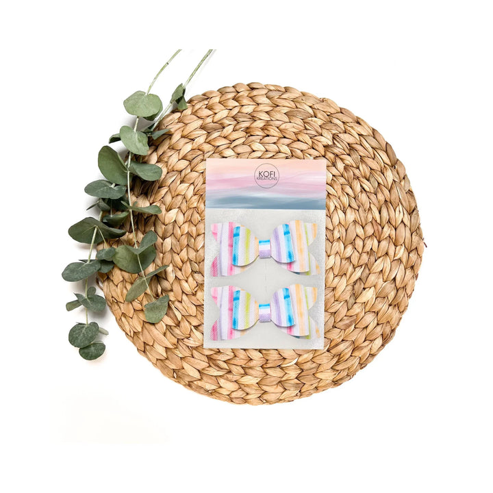 Luna | Pastel Rainbow Plaid Faux Leather Hair Bow