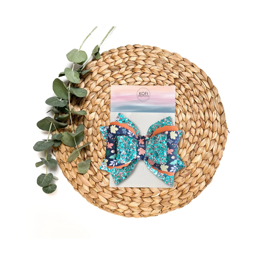Teal Blossom | Faux Leather Hair Bow