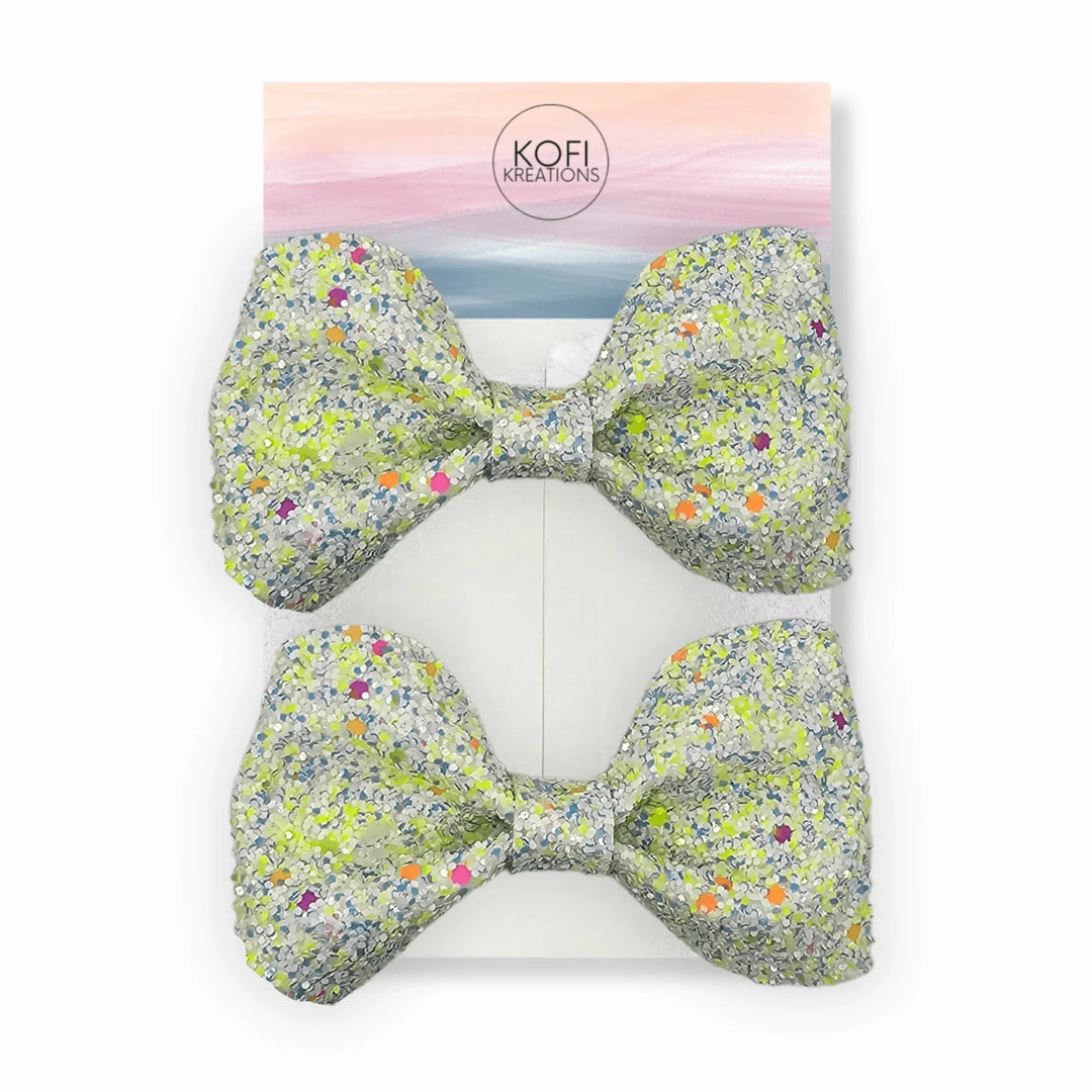 Green Glitter Pinch Hair Bow