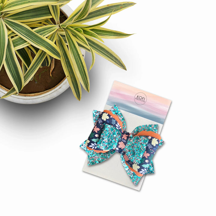 Teal Blossom | Faux Leather Hair Bow