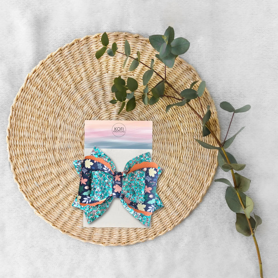 Teal Blossom | Faux Leather Hair Bow