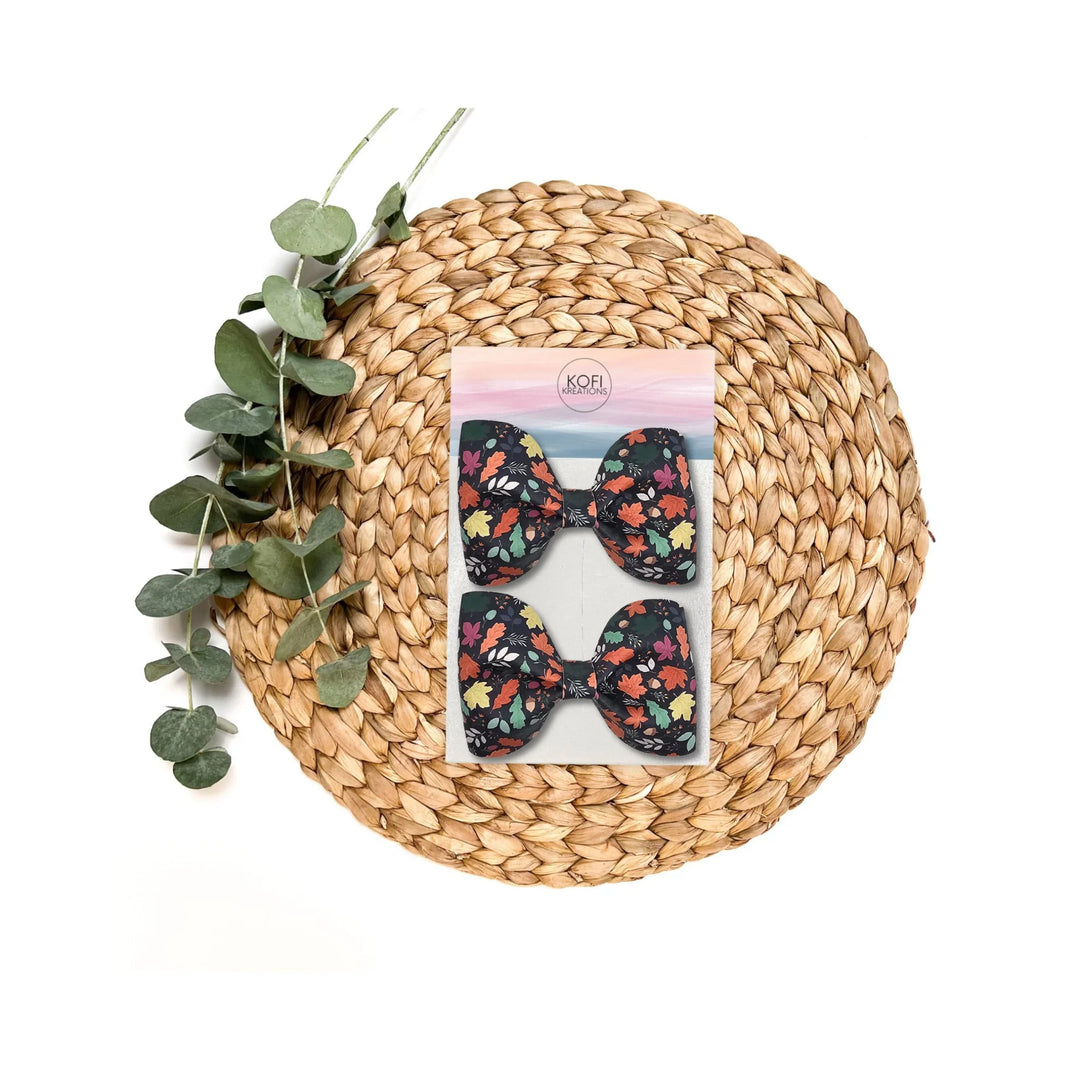 Pinch | Green Leaf Flower Faux Leather Hair Bow