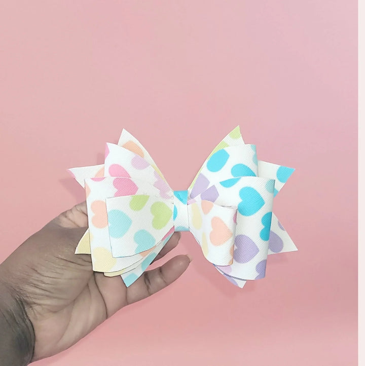 Rainbow Hearts |  Faux Leather Hair Bow
