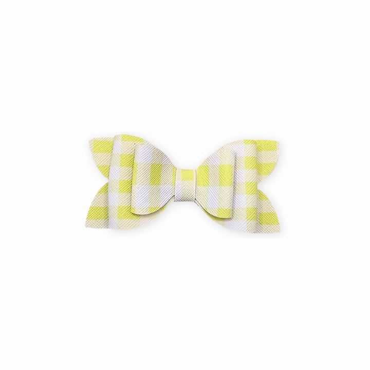 Luna | Yellow Plaid Faux Leather Hair Bow