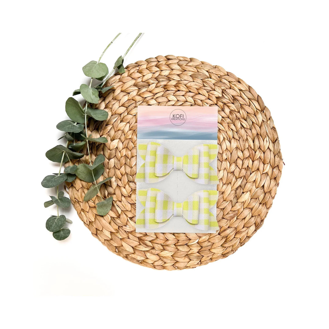Luna | Yellow Plaid Faux Leather Hair Bow