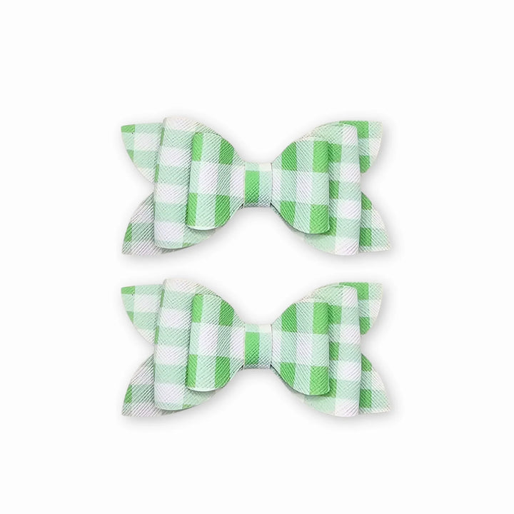 Luna | Green Plaid Faux Leather Hair Bow