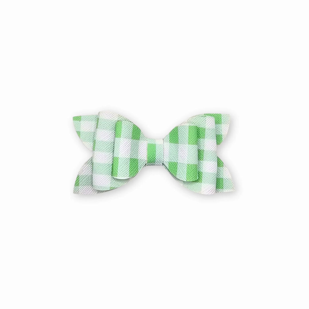 Luna | Green Plaid Faux Leather Hair Bow